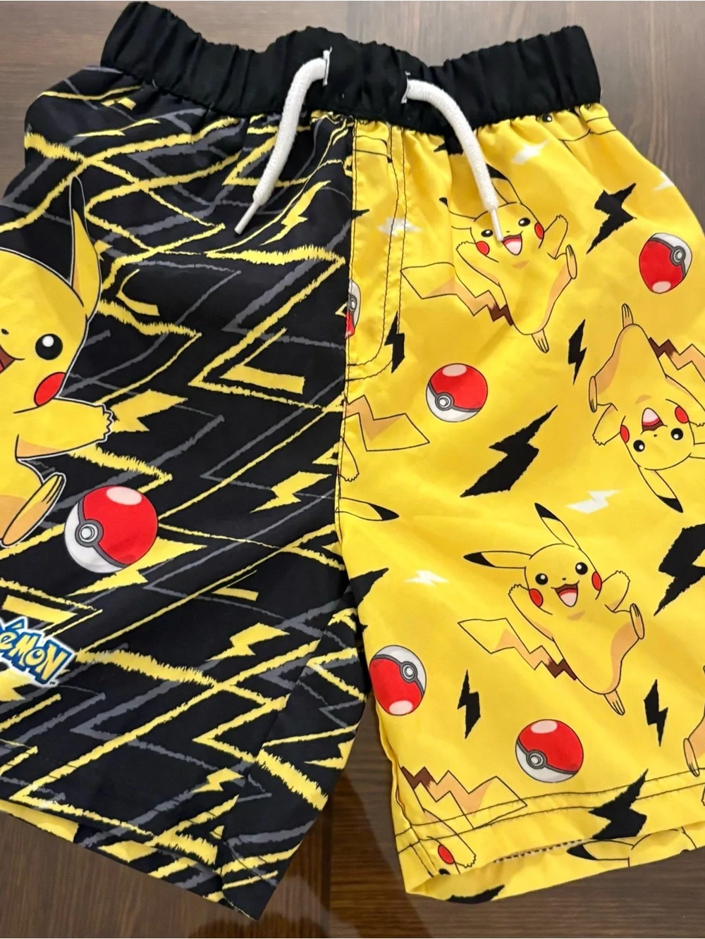 Pokémon Pikachu Boys Swim Shorts Drawstring Elastic Waist Yellow/Black UK 5-6